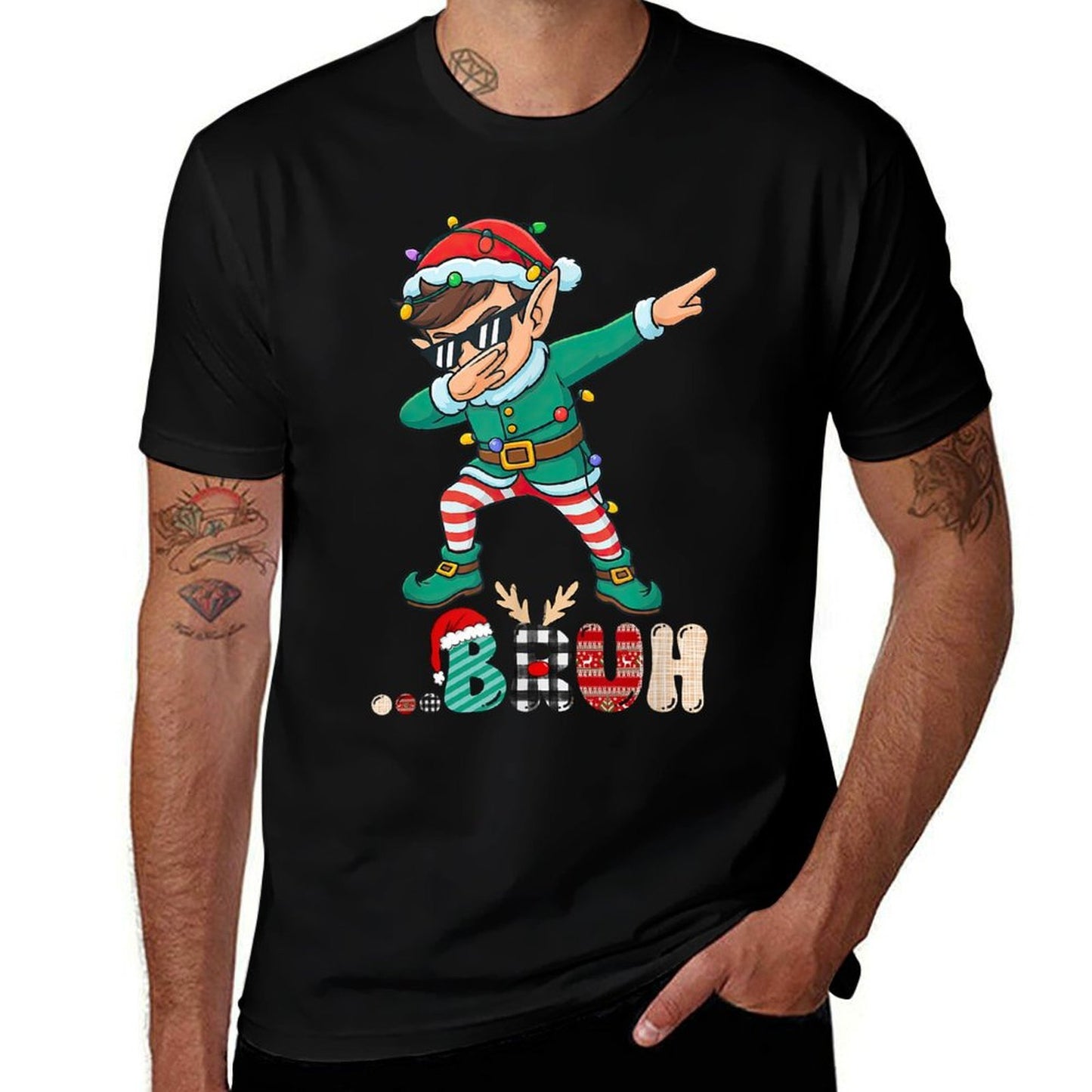 Bruh Dabbing Elf Funny Kids Boys Mens Christmas Matching Comfortable T-Shirt