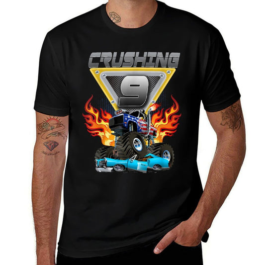 Monster Truck Crushing 9 - Nine Year Old Kid Birthday  Relaxed-fit T-Shirt