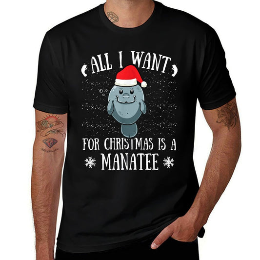 All I Want For Christmas Is A Manatee Manatee Santa Claus  Heathered Texture T-Shirt