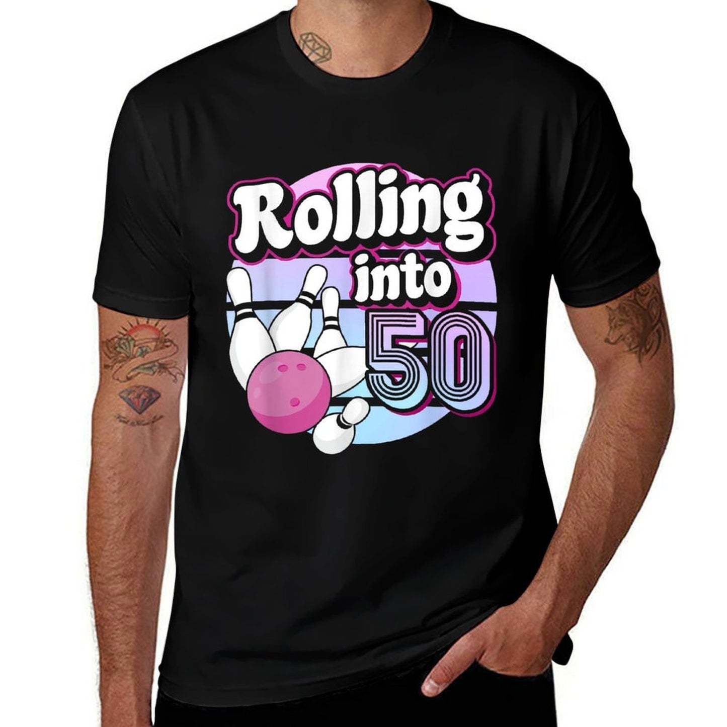 Rolling Into 50 Bowling 50th Birthday  Heathered Texture T-Shirt