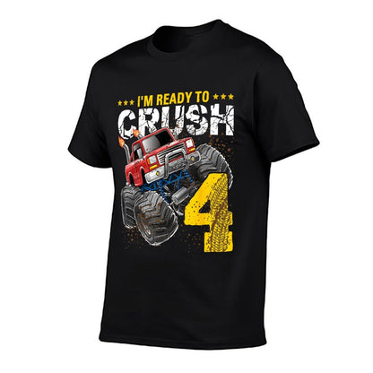 I'm Ready to Crush 4 Monster Truck 4th Birthday Gift Boys  Rolled Sleeves T-Shirt