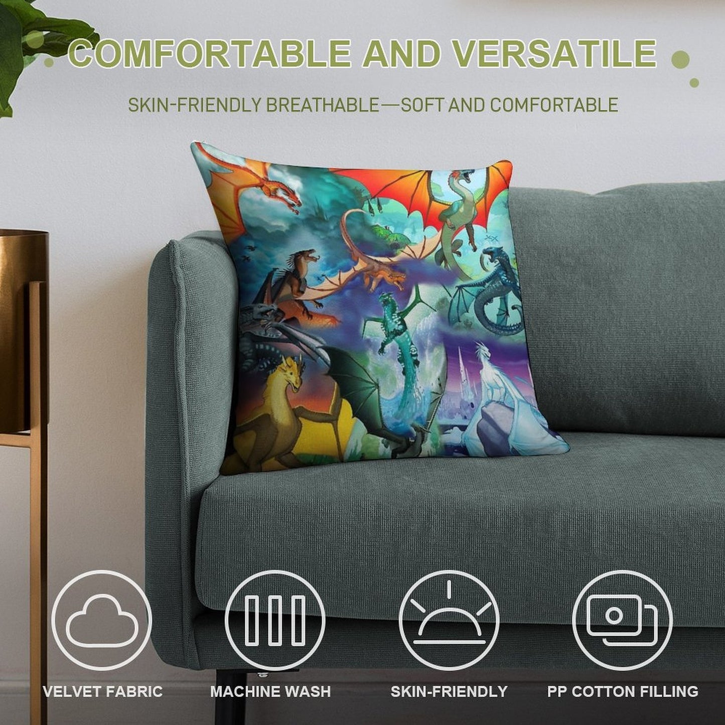 Wing of Fire All Dragon Pattern Background Soft Reinforced Edging Throw Pillow