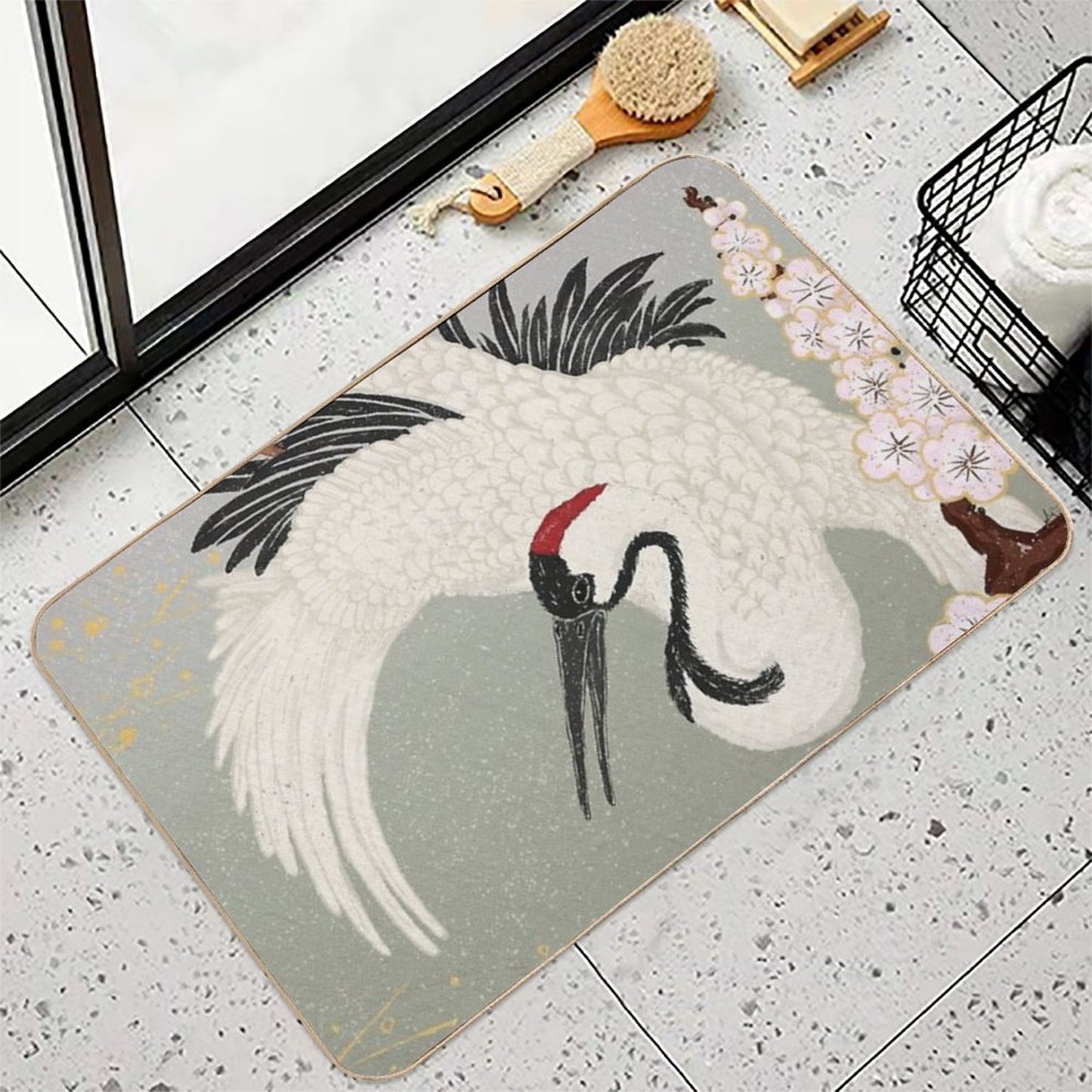 Japanese Crane  Slip-Resistant Bath Mat