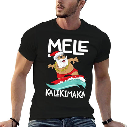 Mele Kalikimaka Hawaiian Christmas Hawaii Surfing Santa Black  High-quality Stitching T-Shirt