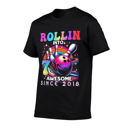 Bowling Party Rollin' 7 Awesome 2018 7th Birthday Girls  Easy-care T-Shirt
