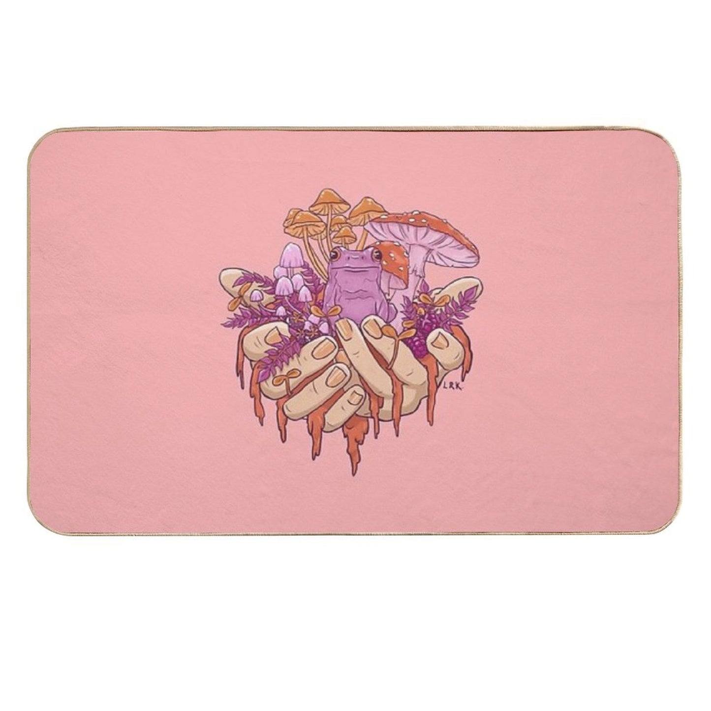 Sapphic Toadstool Frog Handful  Stain-Proof Bath Mat