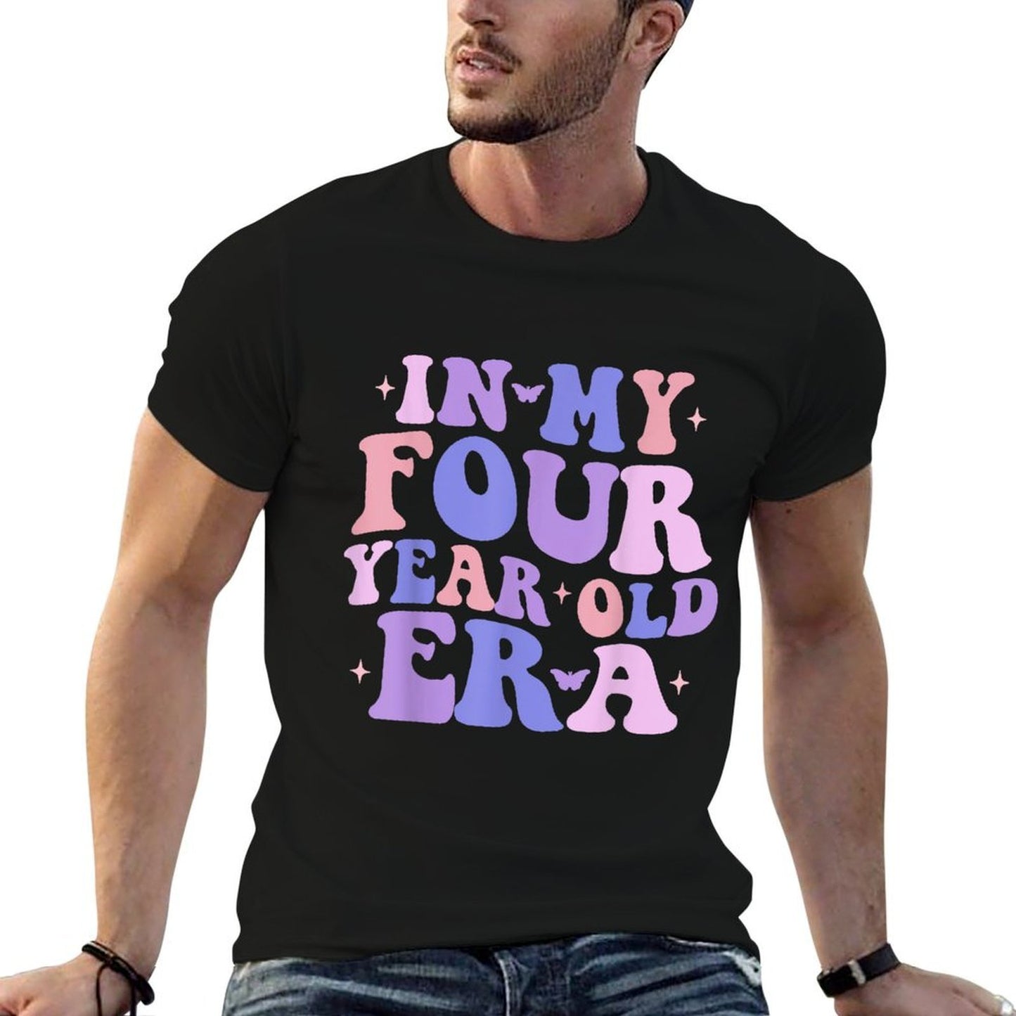 In My Four Year Old Era Kids Fourth Birthday Girls Boys  Oversized Silhouette T-Shirt
