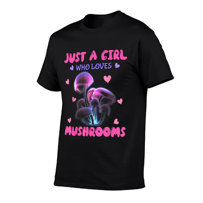 Funny Just A Girl Who Loves Mushrooms Neon Aesthetic Lovers  High-quality Stitching T-Shirt