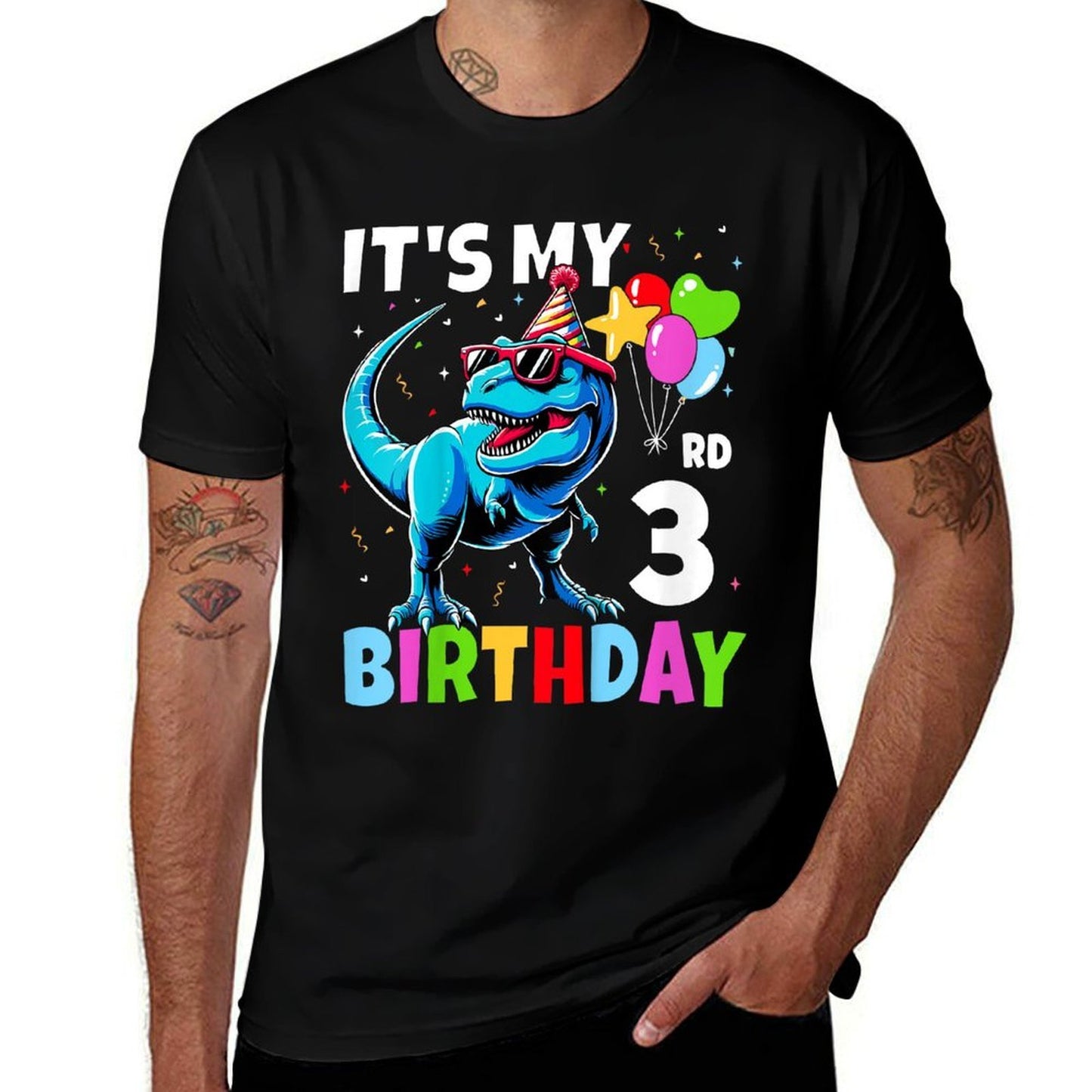 Kids 3rd Birthday Boy 3yr Three 3 Year Old Dinosaur T-Rex  Relaxed-fit T-Shirt