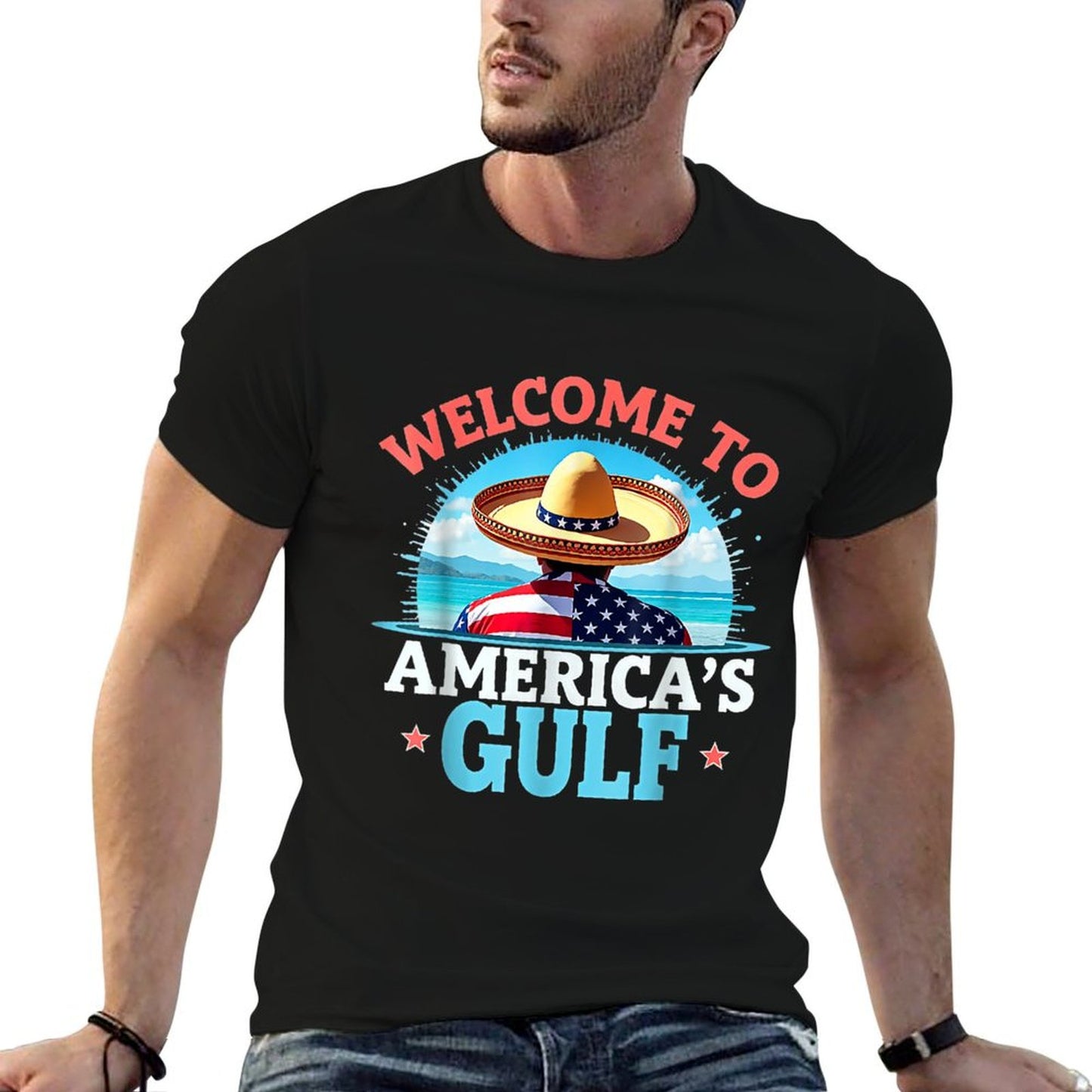 Gulf America Welcom To America&#39;s Gulf Slim-fit Cut T-Shirt