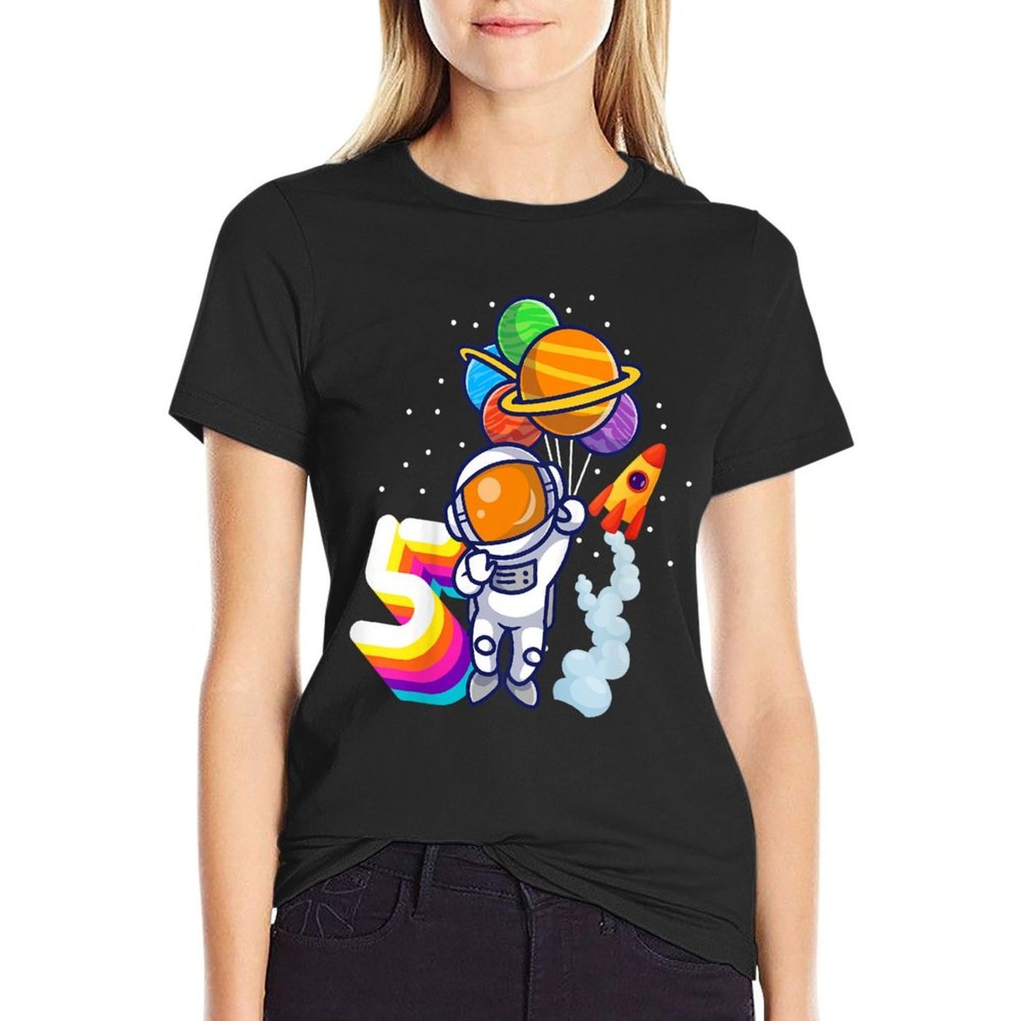 Kids 5th Birthday Boy Astronaut 5 Years Space Travel Space  Moisture-wicking T-Shirt