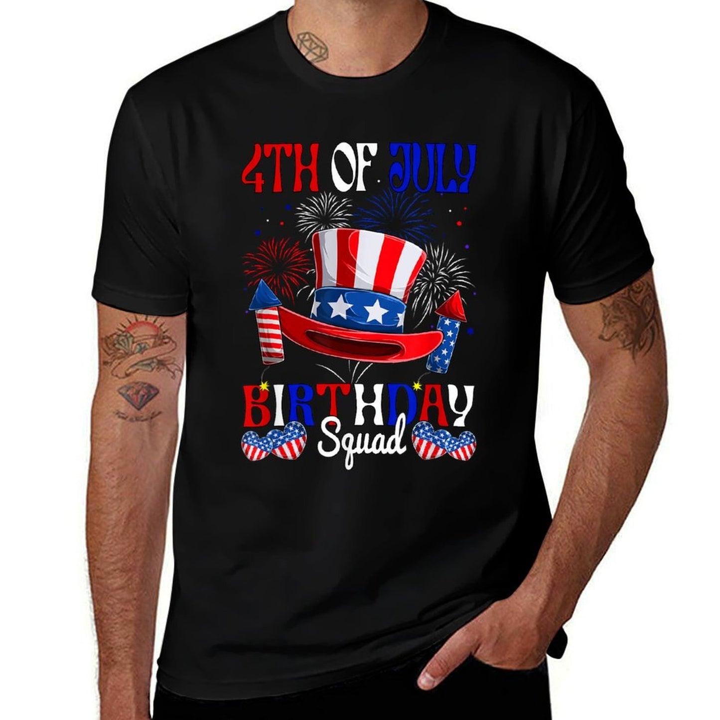 4th Of July Birthday Squad US Fireworks Patriotic Team  Rolled Sleeves T-Shirt