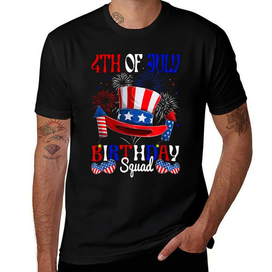 4th Of July Birthday Squad US Fireworks Patriotic Team  Rolled Sleeves T-Shirt