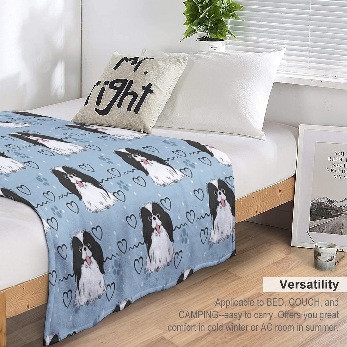 LOVE Black And White Japanese Chin Wrinkle-free Throw Blanket