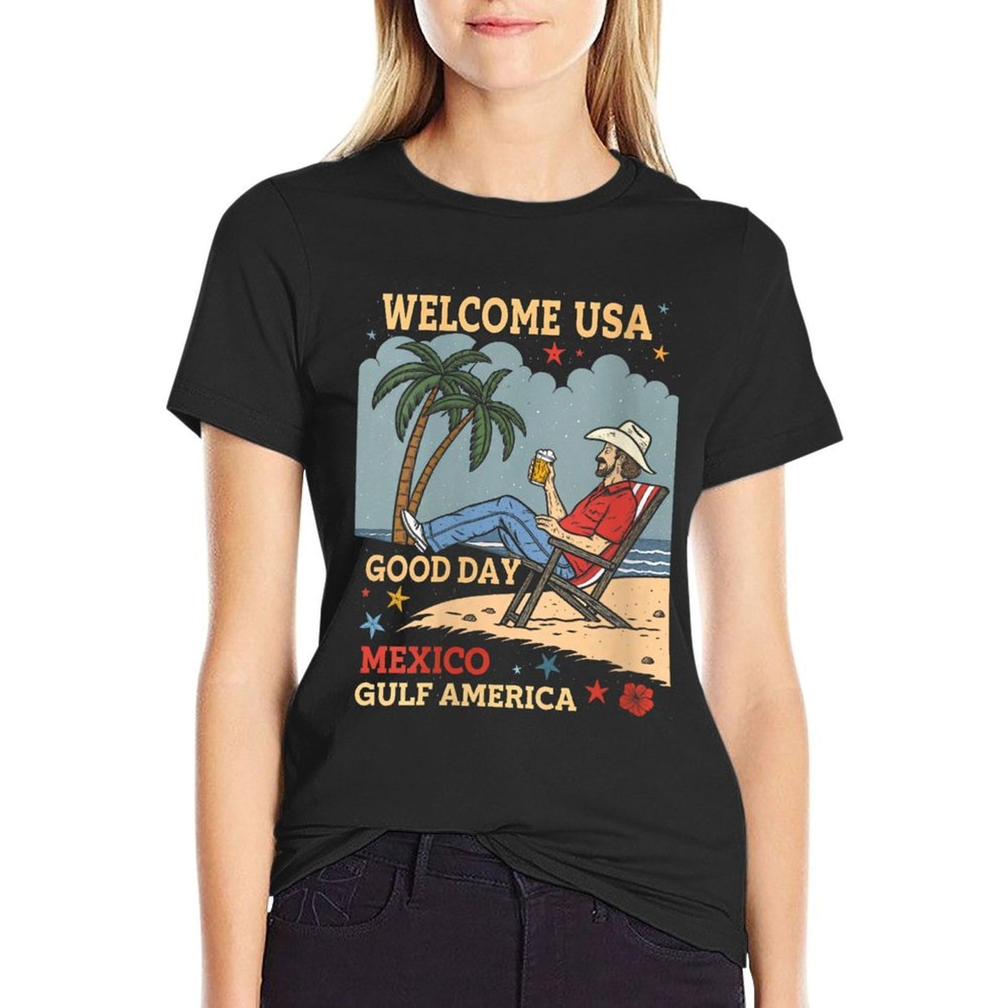 Womens Retro Vintage Mexico Gulf America USA American America  Lightweight T-Shirt