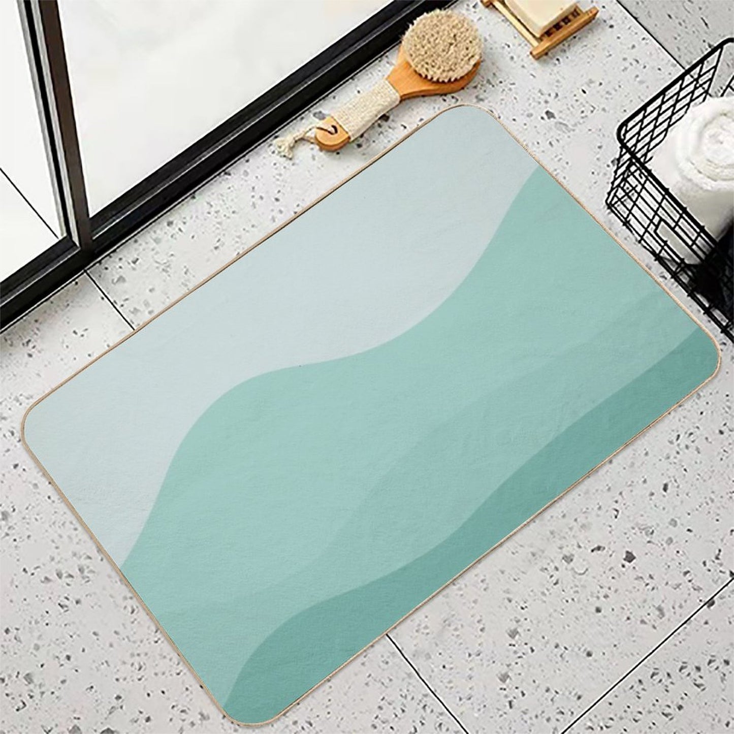 Aesthetic Soft Teal Mountains  Long-Lasting Bath Mat