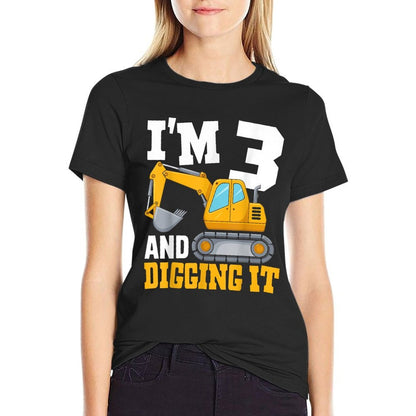 Birthday Construction Truck Party Kids Teess I'm Three 3rd Years Old Birthday Boy Sleeveless - Black, Small  Relaxed-fit T-Shirt