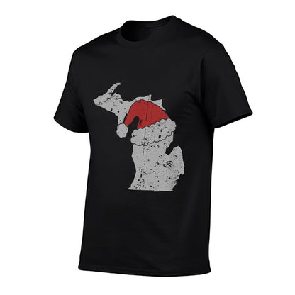 State of Michigan Christmas W Santa Hat Distressed  Vintage-inspired T-Shirt