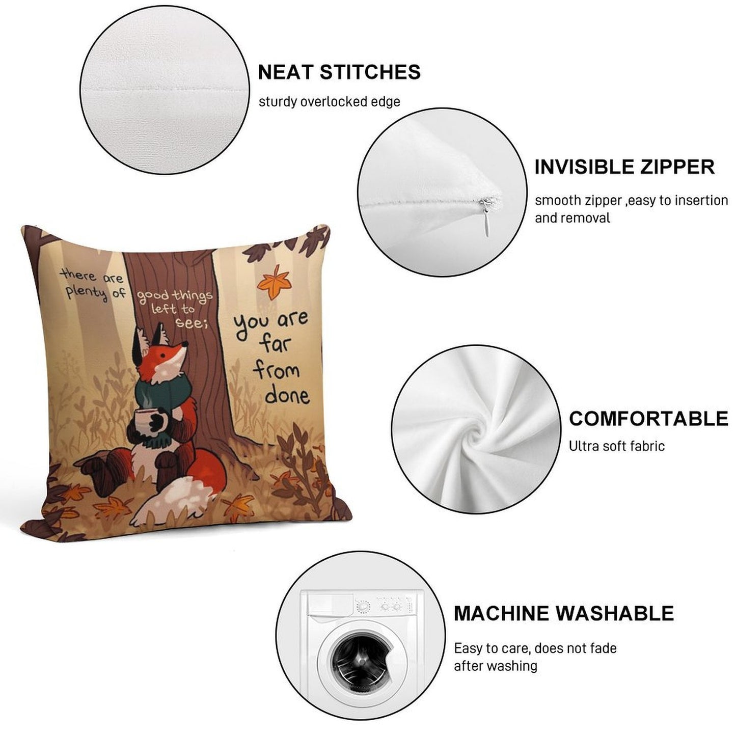 You Are Far From Done Autumn Forest Fox Soft Short Plush Fabric Throw Pillow