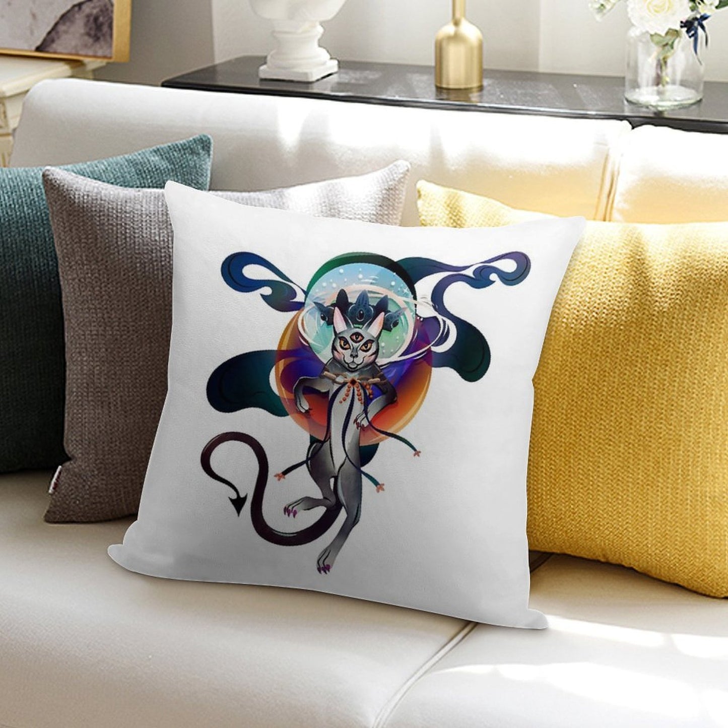 Ray, The King of Cats. Warlock by Day, Regal Magic Feline Cat by Night. Soft Warmth Comfort Throw Pillow