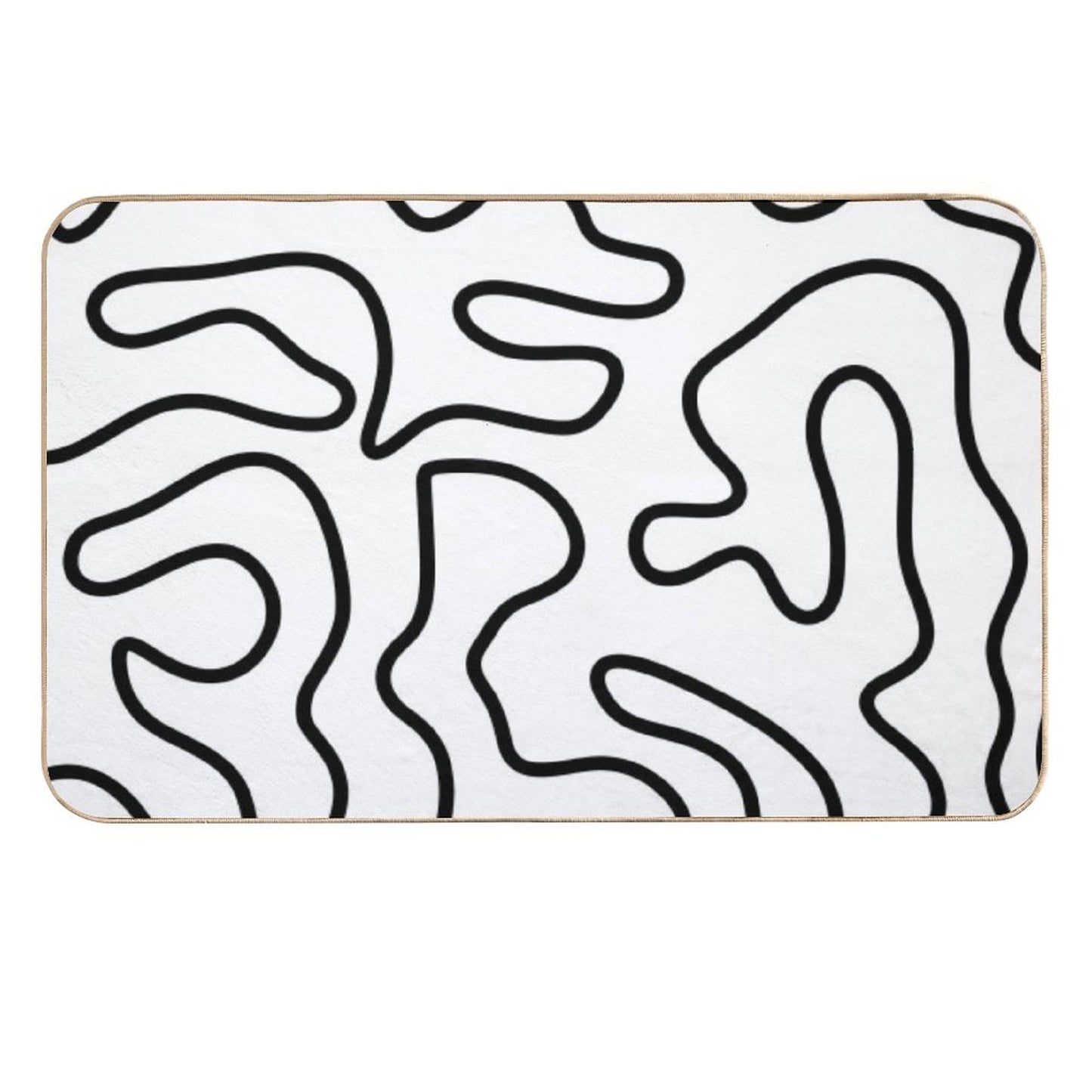 Squiggle Maze Minimalist Abstract Pattern in Black And White  Rapid-Drying Bath Mat