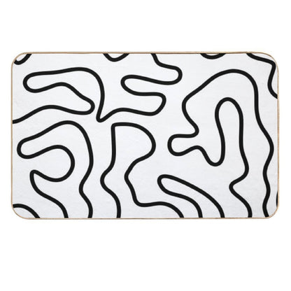 Squiggle Maze Minimalist Abstract Pattern in Black And White  Rapid-Drying Bath Mat