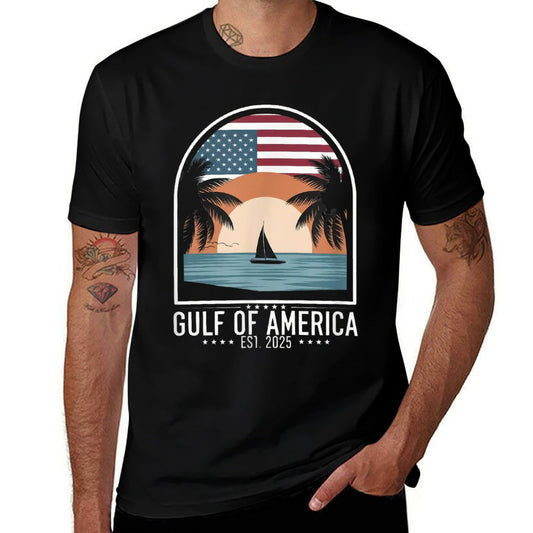 Retro Gulf Of USA America Est 2025 Gulf Mexico American Flag Graphic-printed T-Shirt