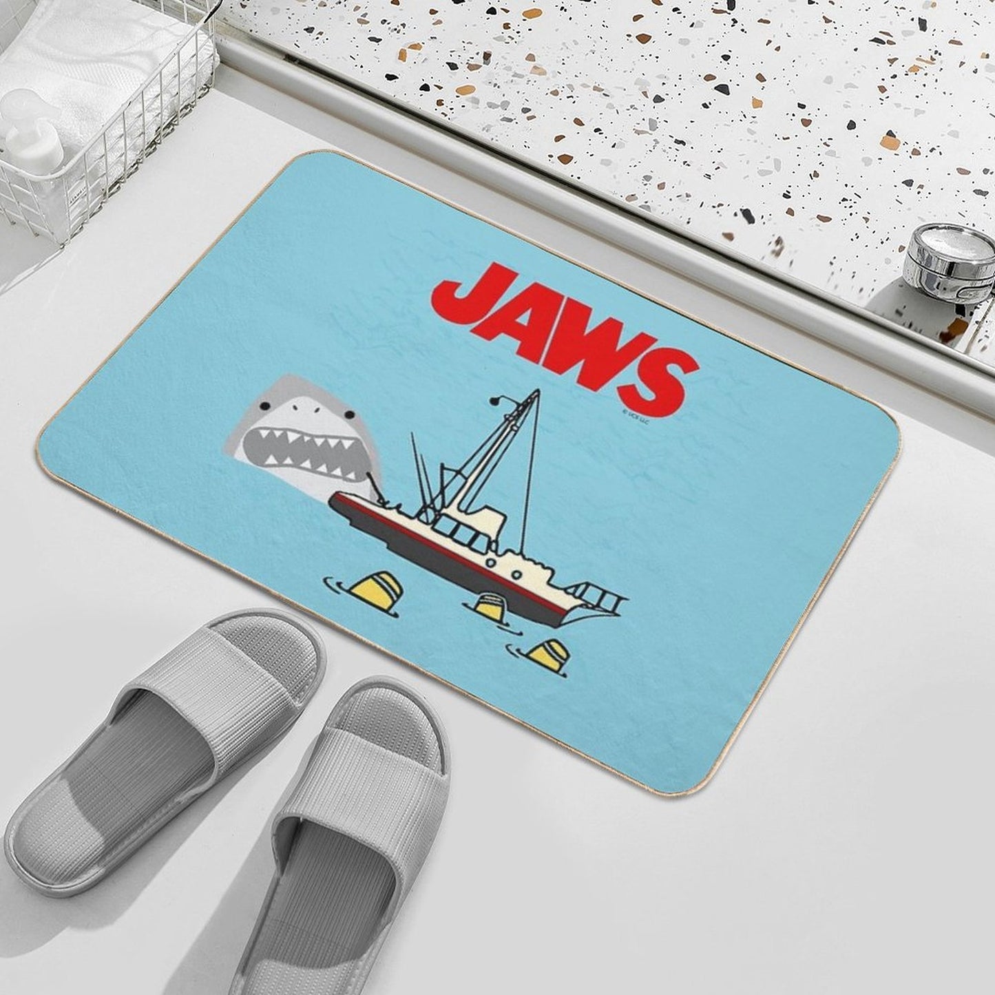 Jaws Movie Fan Art , Shark Beside Boat , Gonna Need A Bigger Boat  Slip-Resistant Bath Mat