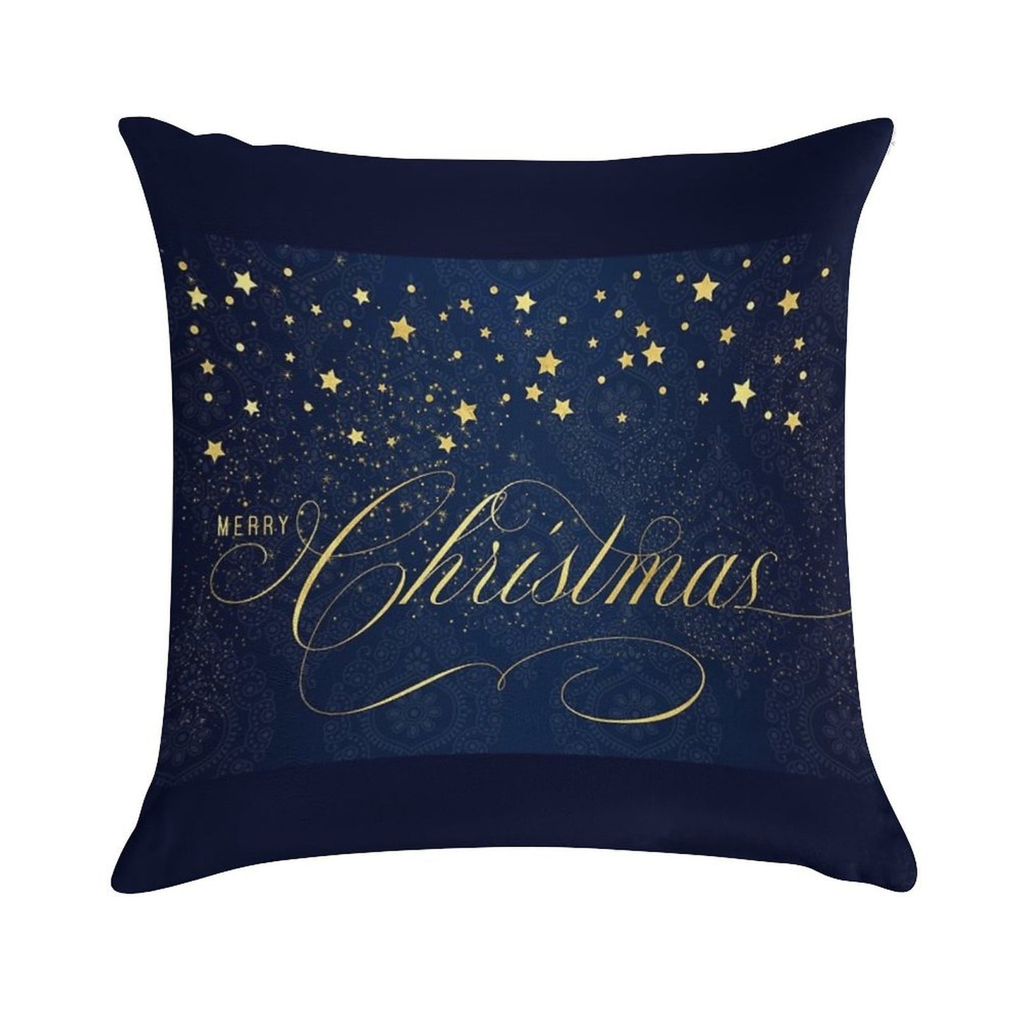 Merry Christmas Navy Blue And Faux Gold Leaf with Stars Soft Reinforced Edging Throw Pillow