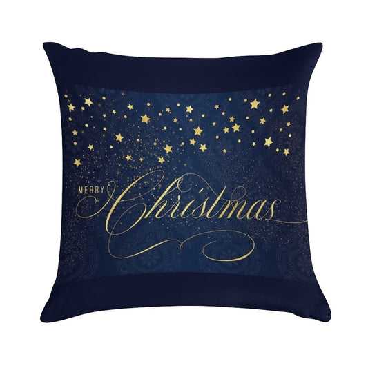 Merry Christmas Navy Blue And Faux Gold Leaf with Stars Soft Reinforced Edging Throw Pillow