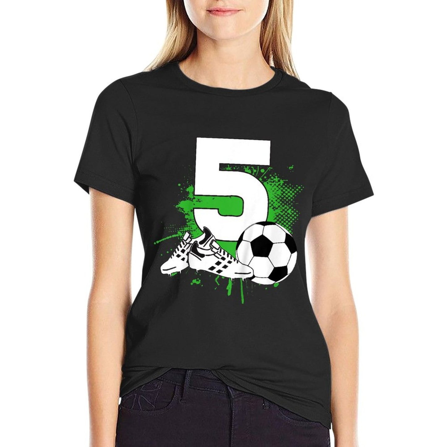 Kids 5th Birthday Boys 5 Years Soccer Football Player Birthday  Wrinkle-resistant T-Shirt