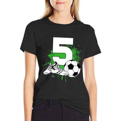 Kids 5th Birthday Boys 5 Years Soccer Football Player Birthday  Wrinkle-resistant T-Shirt