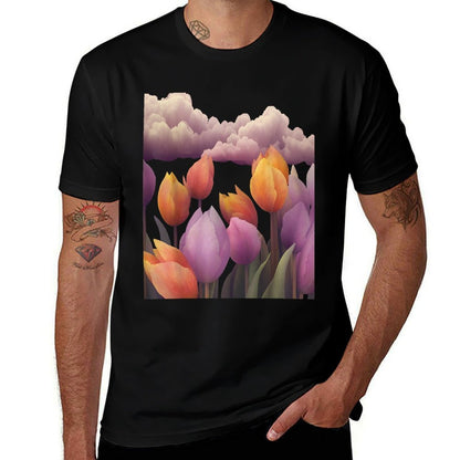 Tulip Fields At Twilight Floral Art  Eco-friendly Material T-Shirt