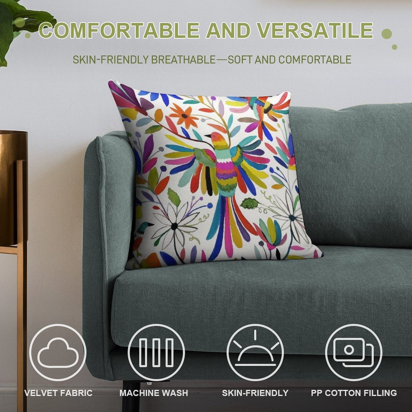 Otomi Bird Soft Bedroom Essential Throw Pillow