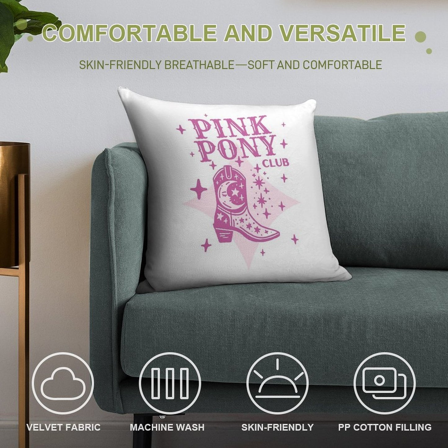 Pink Pony Club Soft Easy Maintenance Throw Pillow