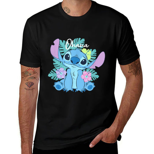 Lilo & Stitch Ohana Adorable Pose Floral Logo Soft T-Shirt