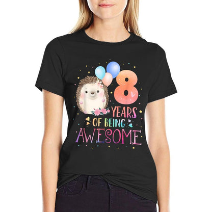 8 Years Of Being Awesome Cute Hedgehog 8th Birthday Girl  Classic T-Shirt