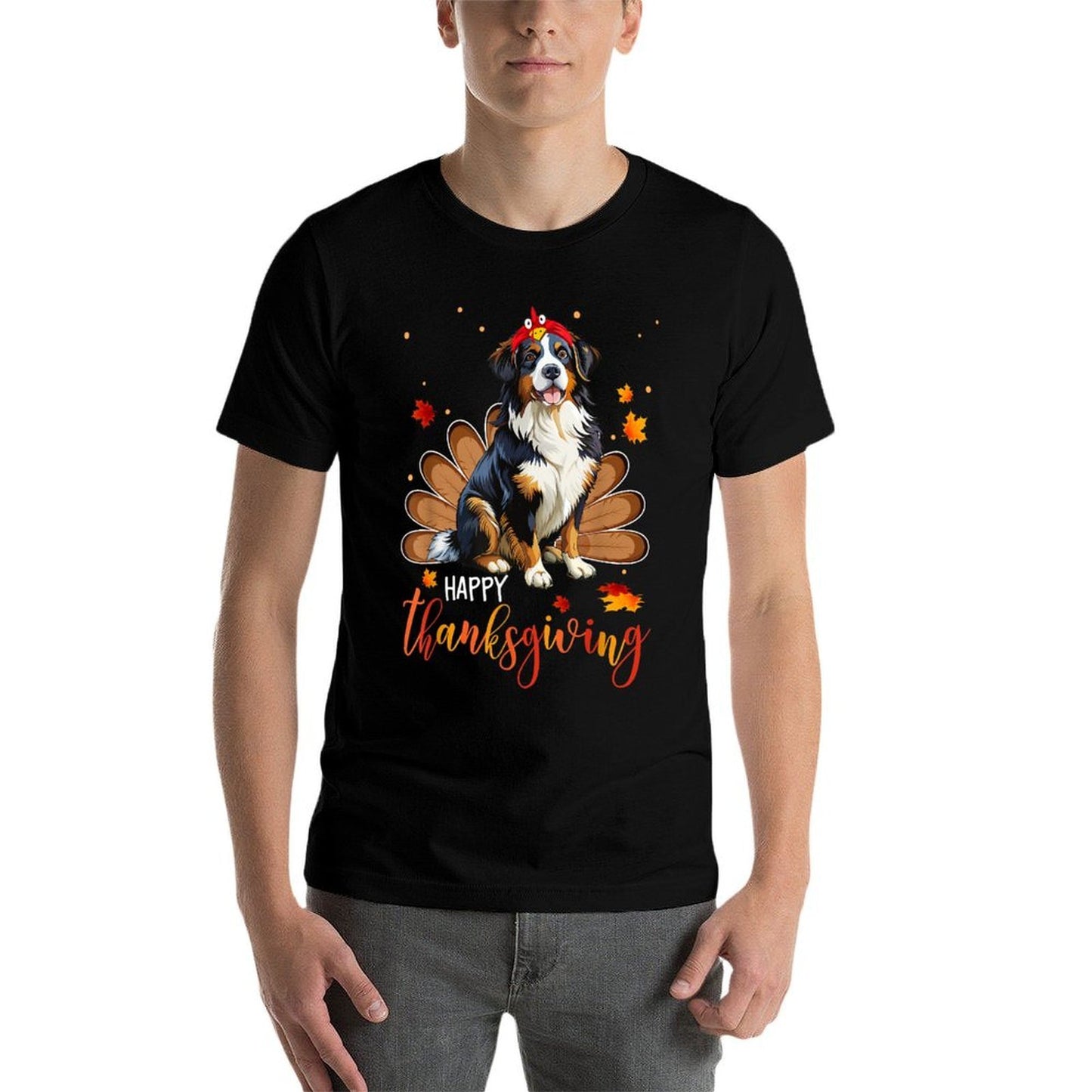 Cute Bernese Mountain Happy Thanksgiving Turkey Dog  Breathable T-Shirt