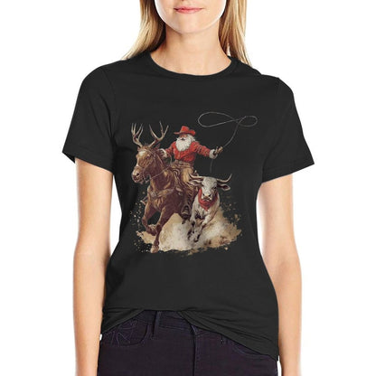 Vintage Rodeo Cowboy Santa Western Roping Horse Reindeer Sweatshirt  Durable T-Shirt
