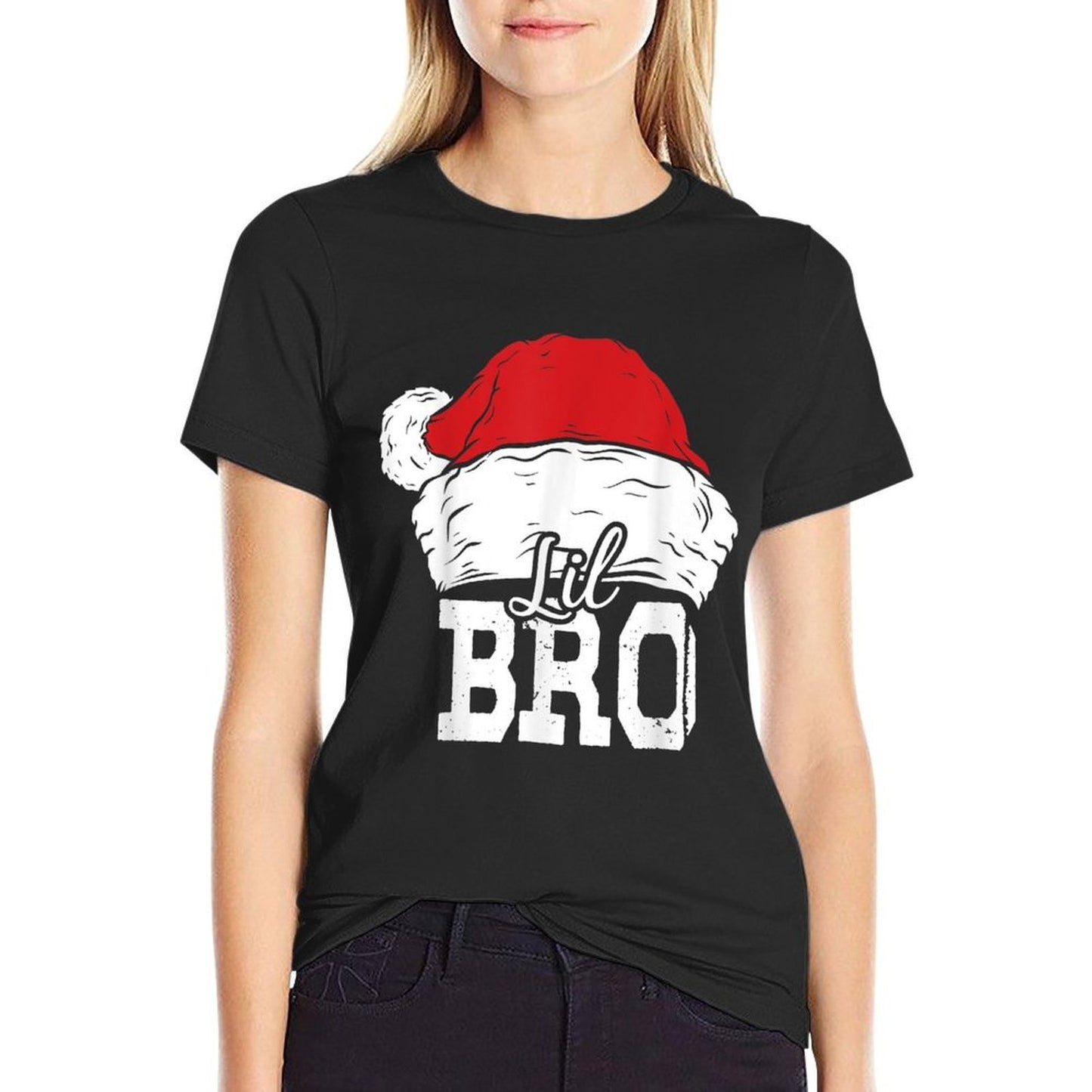 Lil Bro  Santa Hat Christmas Matching Family Pajama  Heathered Texture T-Shirt