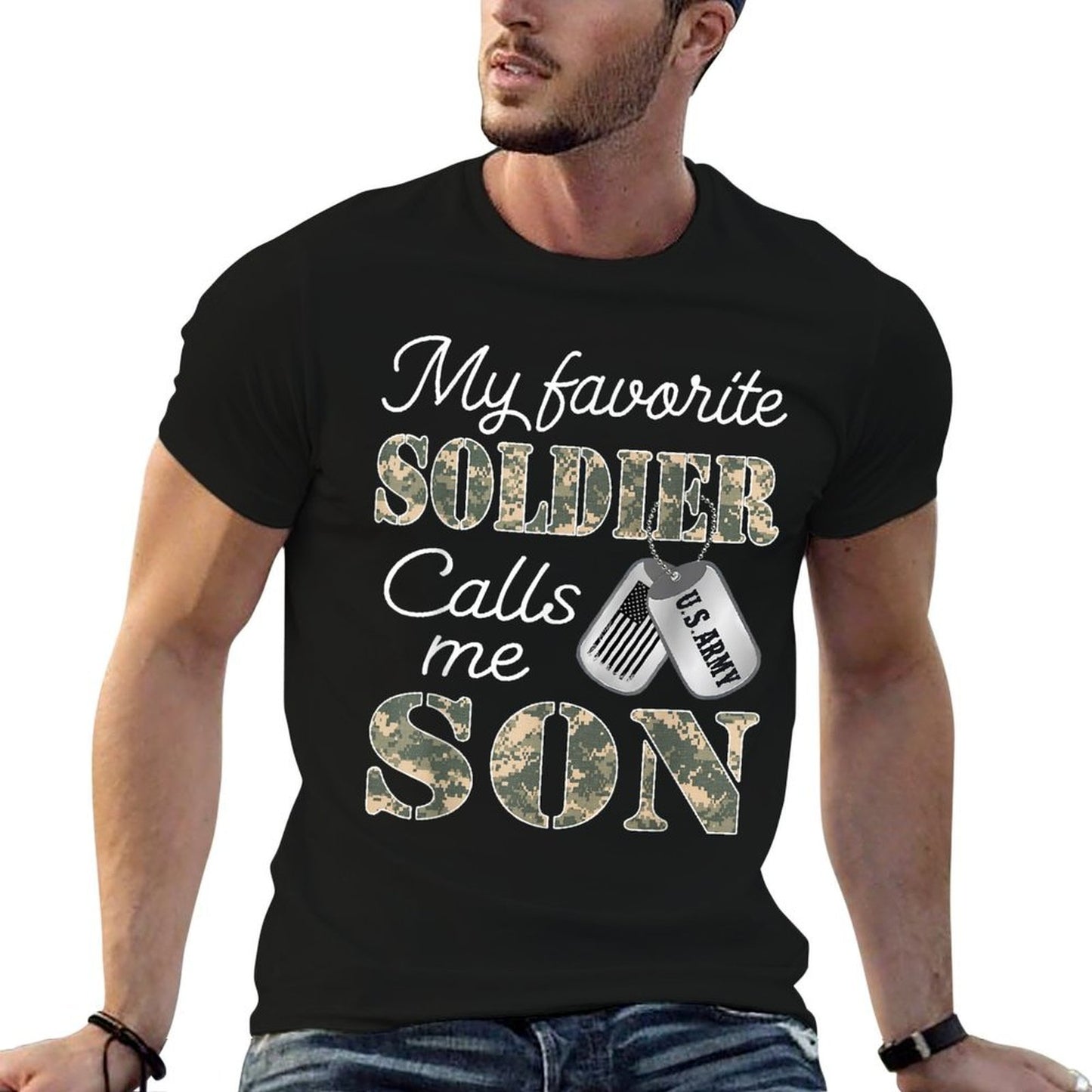 My Favorite Soldier Calls Me Son Proud Army Son US Army  Lightweight T-Shirt