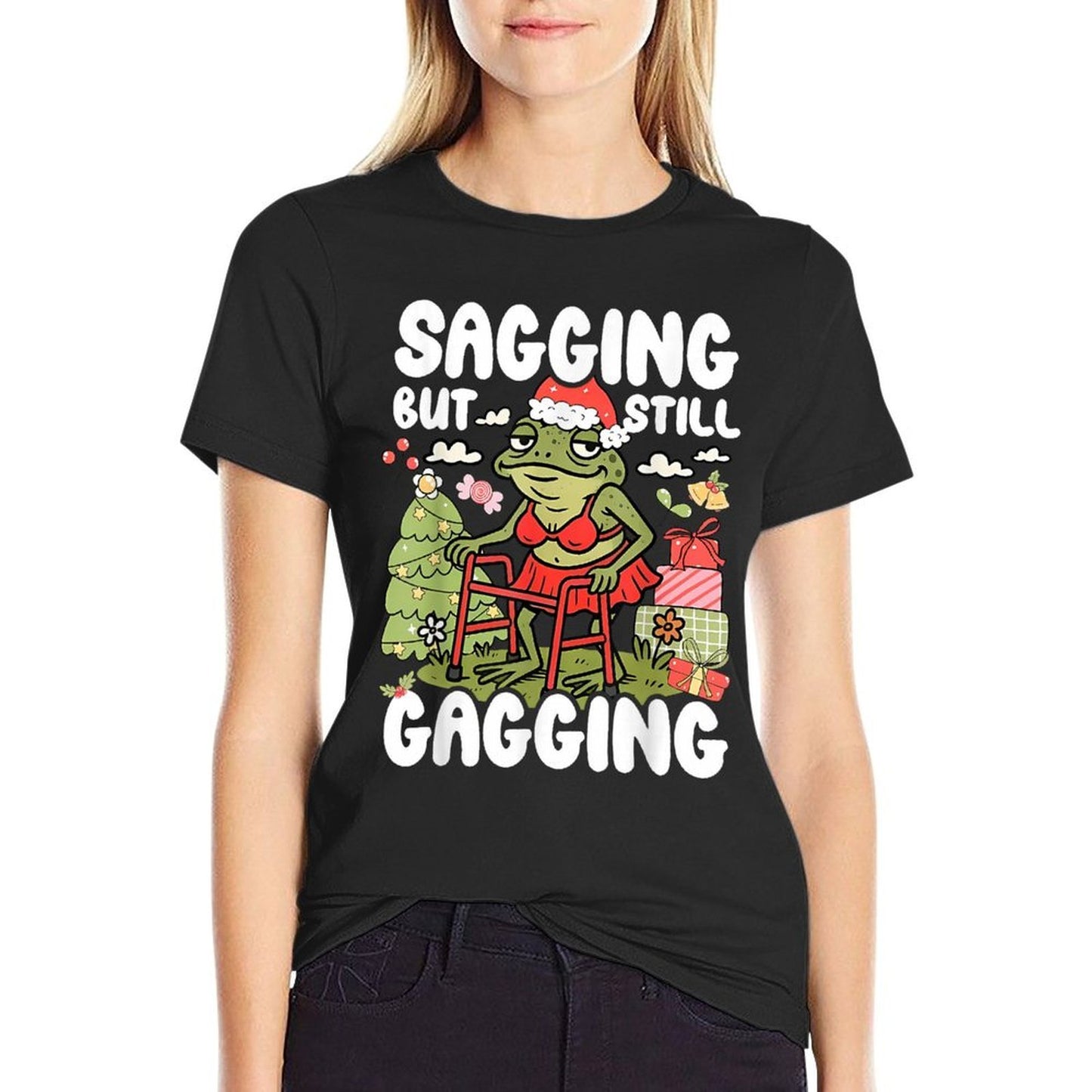 Sagging But Still Gagging Frog Funny Cringe Meme Christmas  Wrinkle-resistant T-Shirt