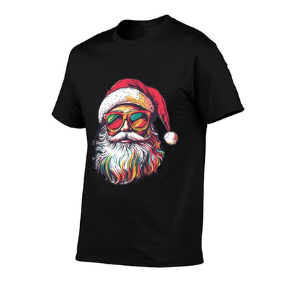 Retro Santa Face Sunglasses Christmas Xmas  Rolled Sleeves T-Shirt