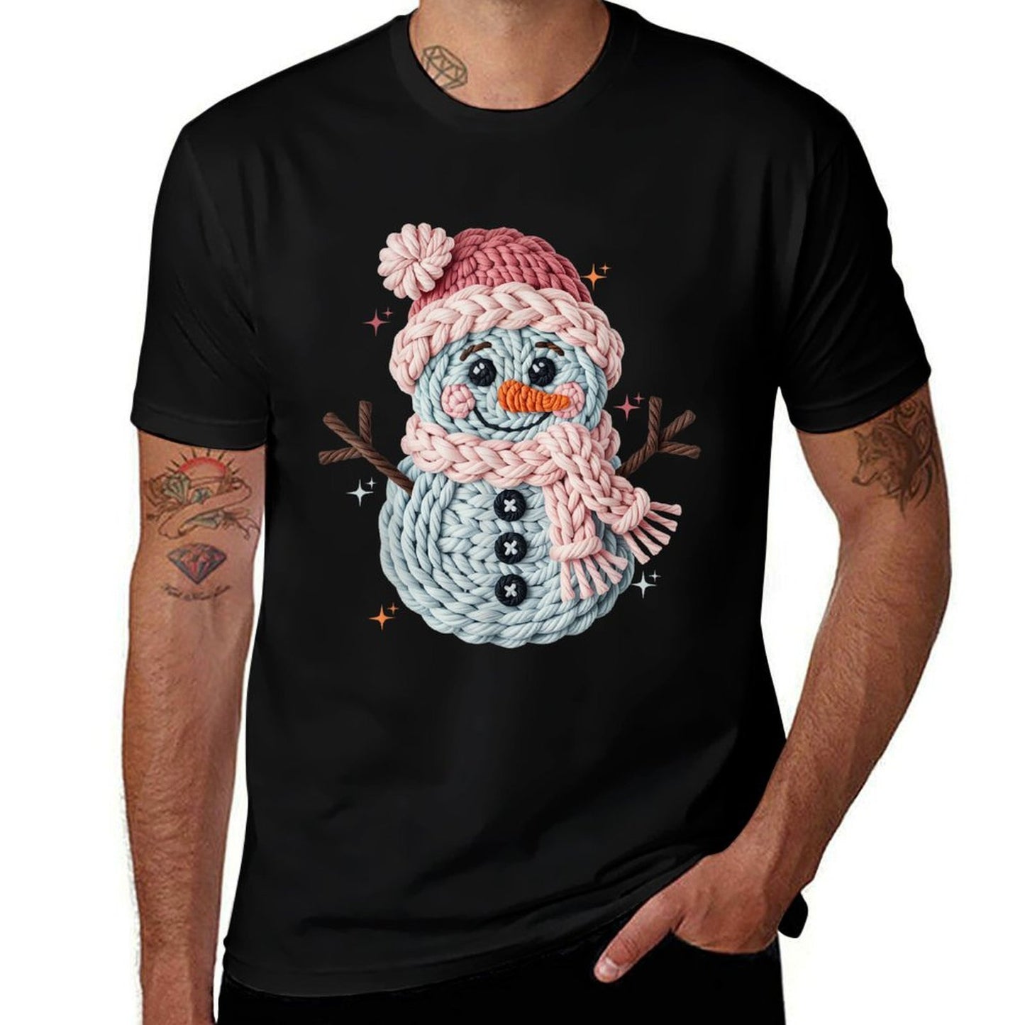 Christmas Crochet Faux Yarn Crochet Snowman Funny Gift  Tagless Design T-Shirt