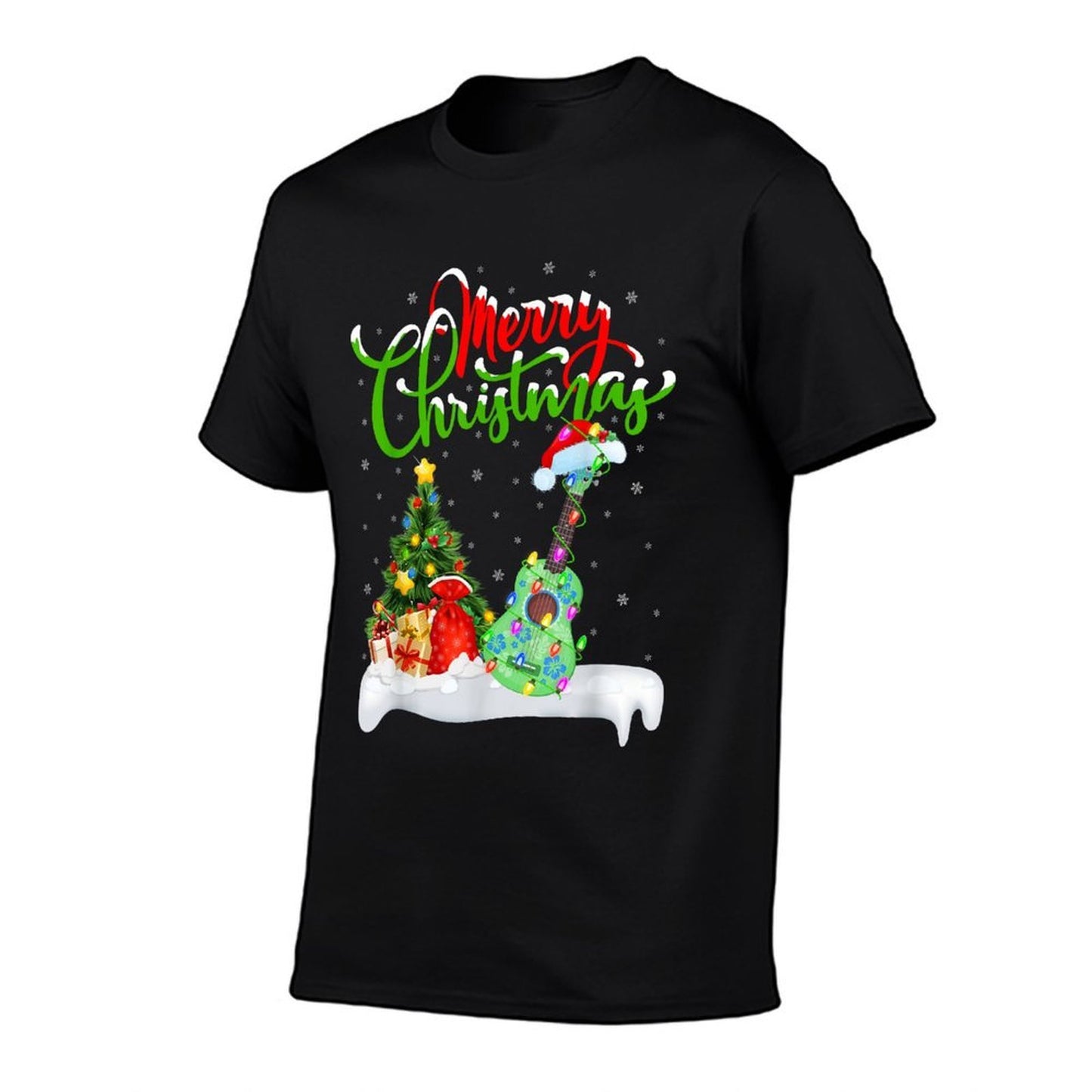 Xmas Tree Lights Santa Hat Musical Ukulele Guitar Christmas  Quick-drying T-Shirt
