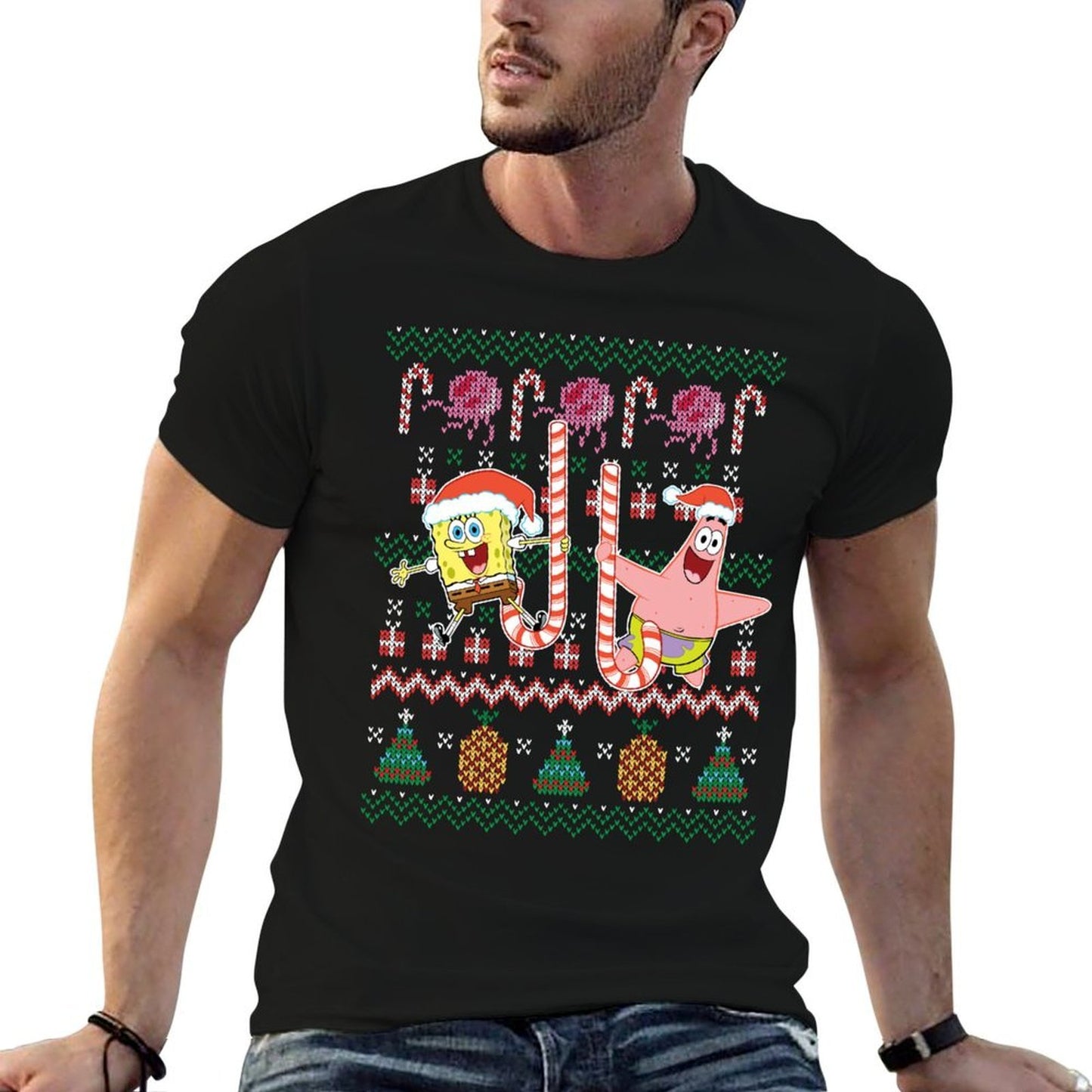 Spongebob And Patrick Star Ugly Xmas Sweater  Relaxed-fit T-Shirt