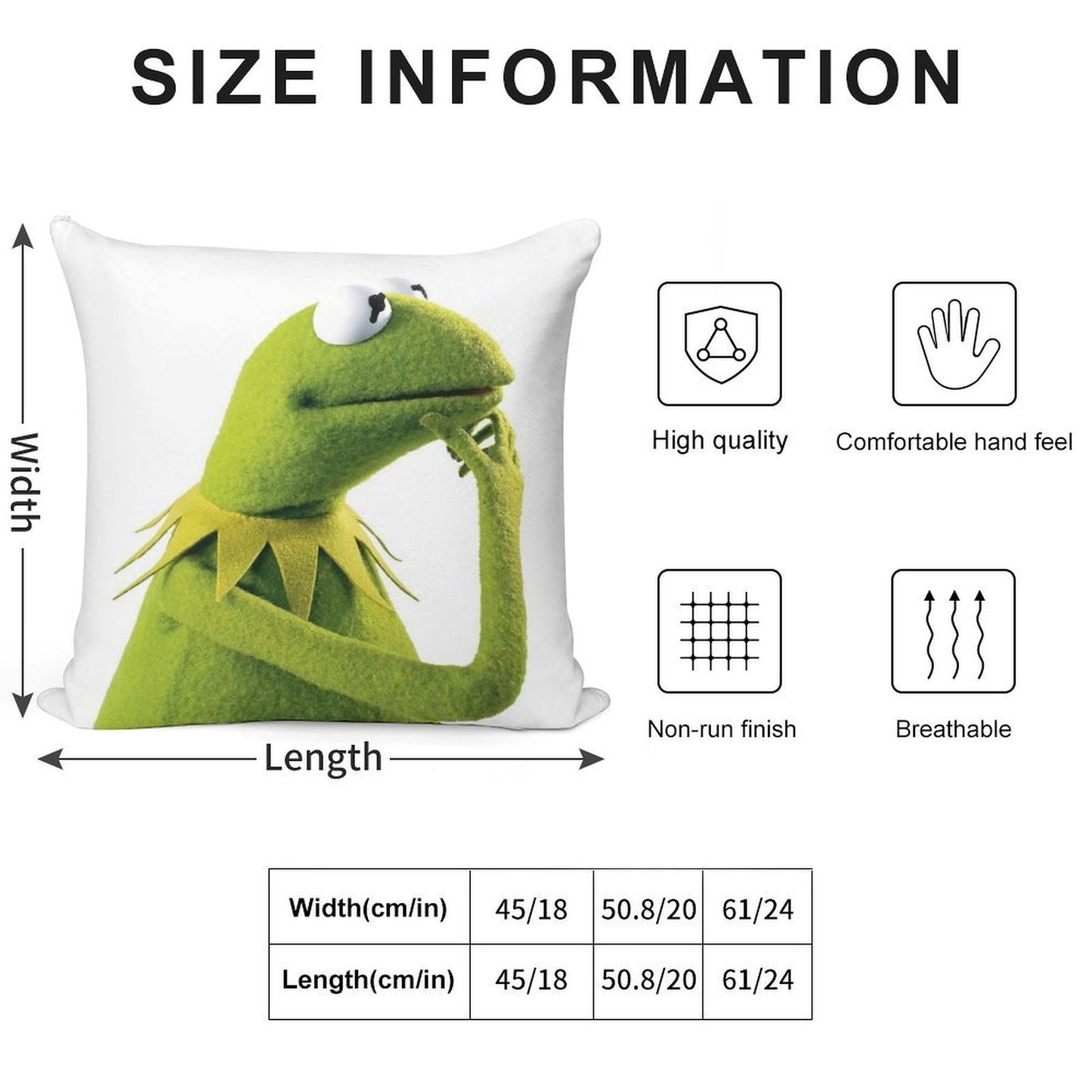 Kermit Contemplating, An Aesthetic Soft Reinforced Edging Throw Pillow