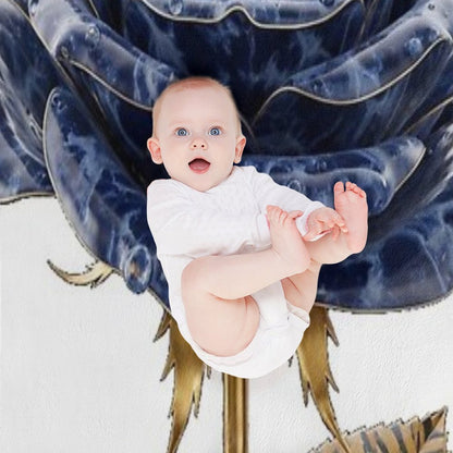 Blue Lapis Lazuli Rose with Golden Tiger Leaves Travel-friendly Throw Blanket