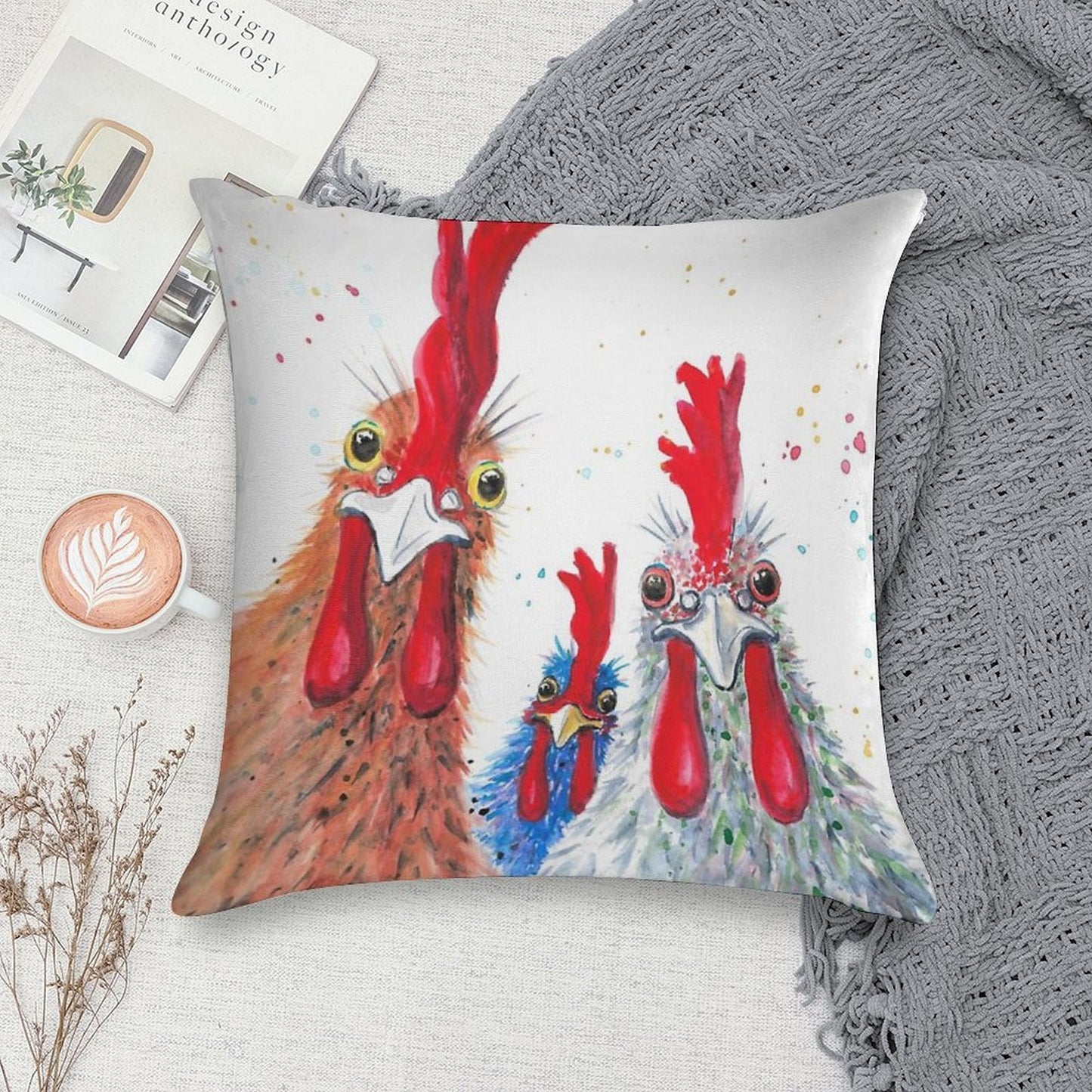 Chicken Ladies, Hen, Chicken, Rooster, Bird Soft Home Decor Throw Pillow