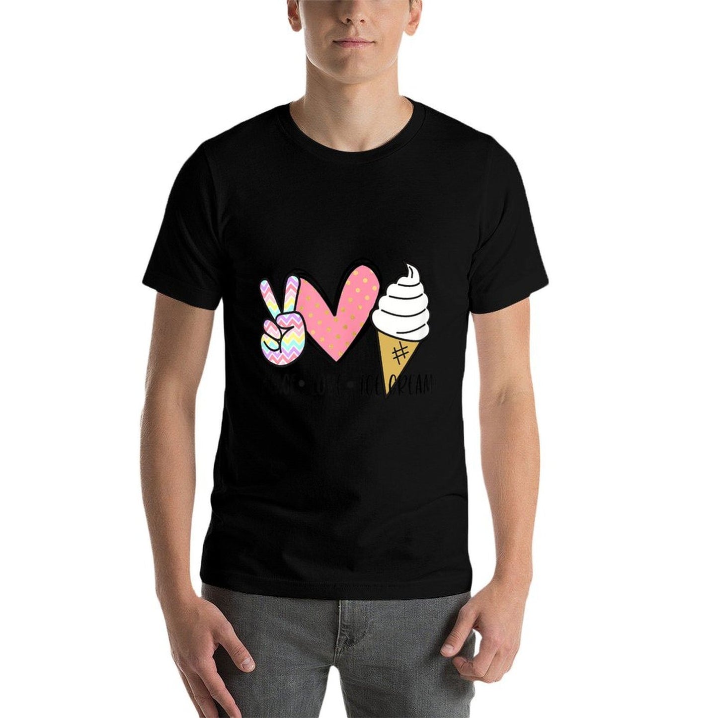 Peace Love Ice Cream Cute for Girlsns Women Summer  Breathable T-Shirt